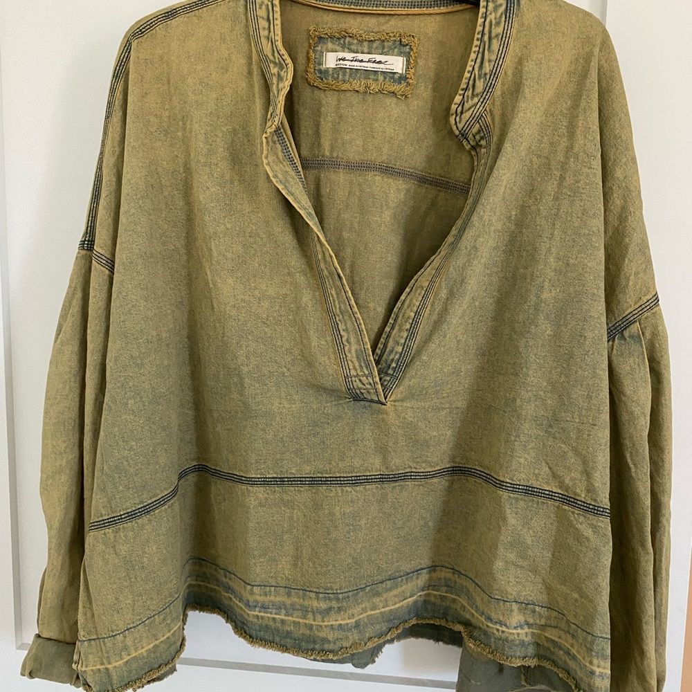 Free People Jude Denim Olive Green Top